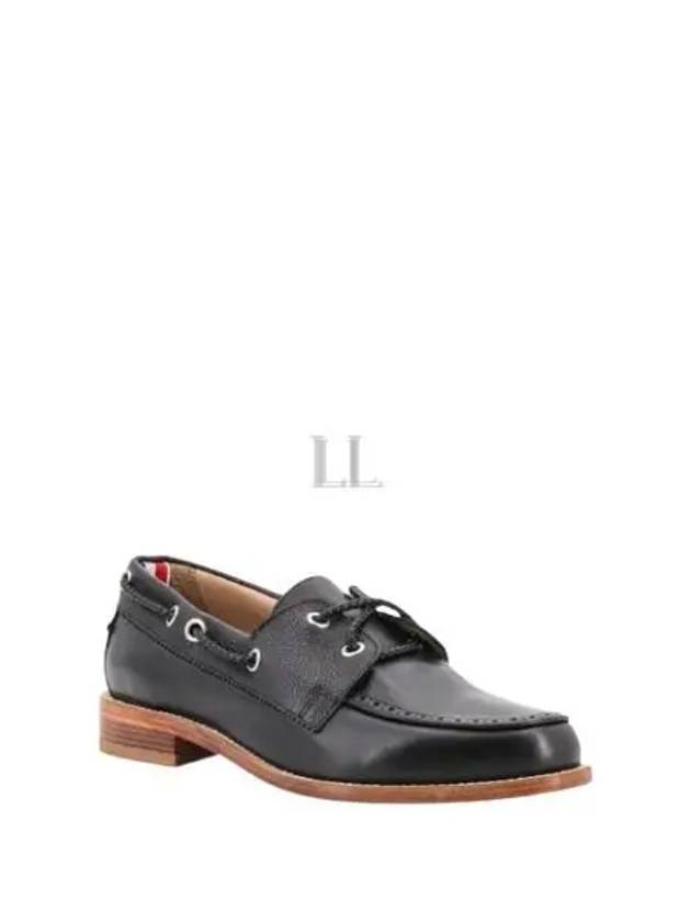 Men's Vitello Calf Leather Boat Shoes Black - THOM BROWNE - BALAAN 2