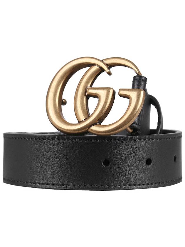 Men's GG Marmont Double G Buckle Gold Hardware Leather Belt Black - GUCCI - BALAAN 2