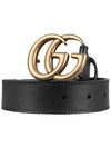 Men's GG Marmont Double G Buckle Gold Hardware Leather Belt Black - GUCCI - BALAAN 3
