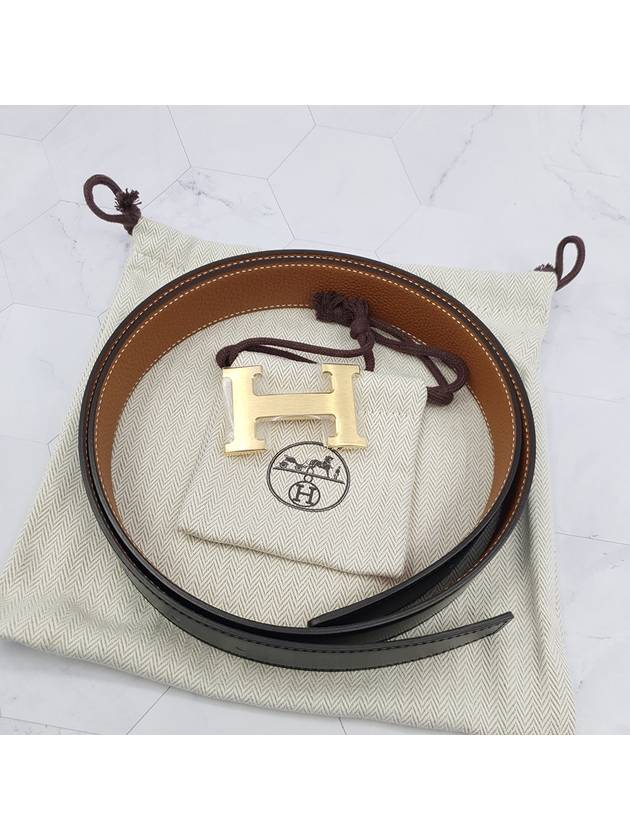 H Gold Buckle Men’s Belt 32mm Reversible Leather Strap Black Gold Matte - HERMES - BALAAN 2