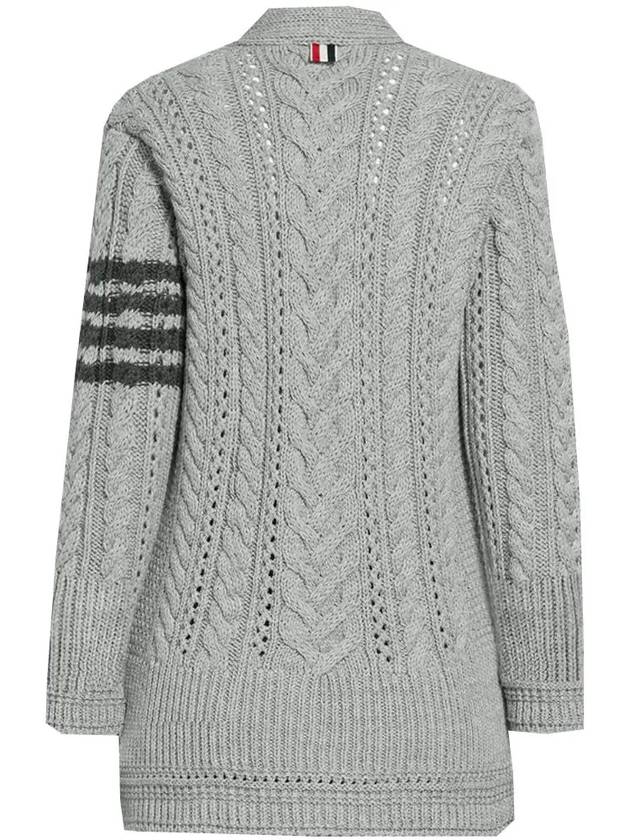 Women's 4 Bar Stripe Aran Cable Wool Cardigan Light Grey - THOM BROWNE - BALAAN 4