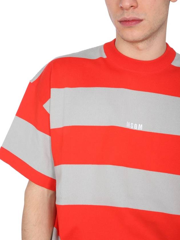 logo striped short sleeve t-shirt orange gray - MSGM - BALAAN 5