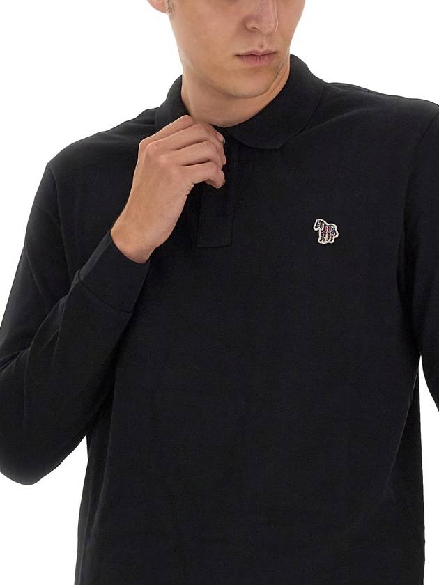 Men's Zebra Patch Long Sleeve Polo Shirt Black - PAUL SMITH - BALAAN 5