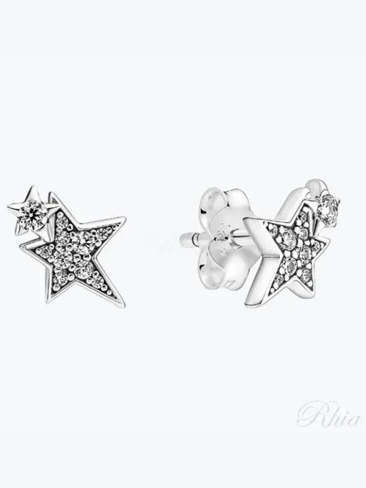 Sparkling Ashmetric Star Stud Earrings Silver - PANDORA - BALAAN 2