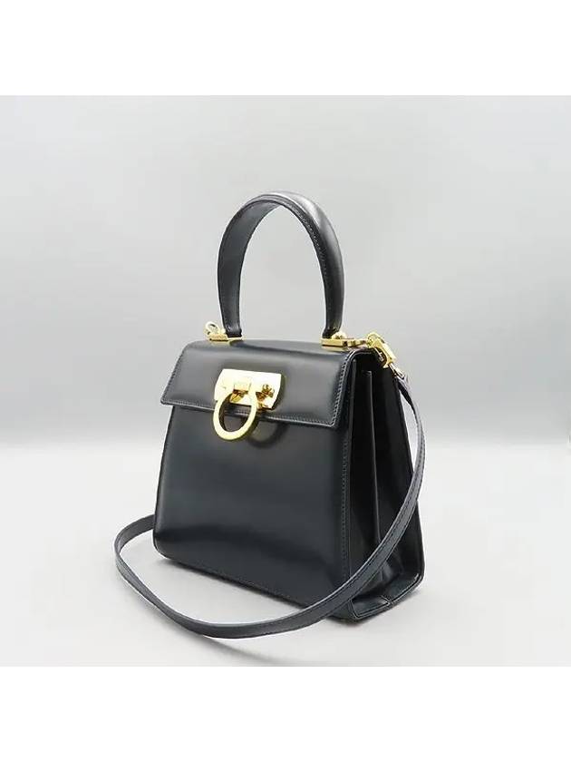 Ferragamo 21 2193 Midnight Color Leather Gold Plated Gancini Small Top Handle Bag Shoulder Strap 2WAY - SALVATORE FERRAGAMO - BALAAN 3