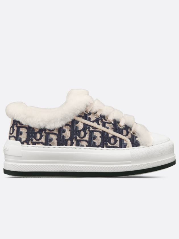 Walk'n'Dior Platform Oblique Embroidered Cotton Shearling Low Top Sneakers Deep Blue - DIOR - BALAAN 9