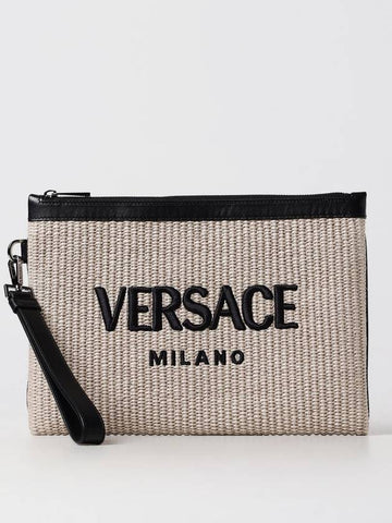 Clutch Versace in rafia intrecciata e pelle - VERSACE - BALAAN 1