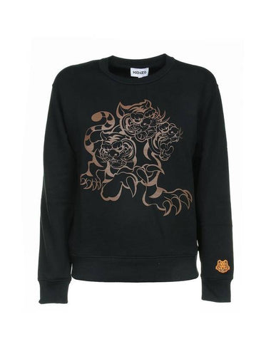 Three Tiger Print Sweatshirt Black - KENZO - BALAAN 1