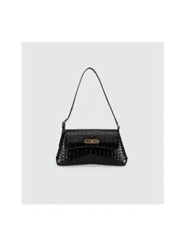 BB Logo Crocodile Embossed XX Small Flap Shoulder Bag Black - BALENCIAGA - BALAAN 7