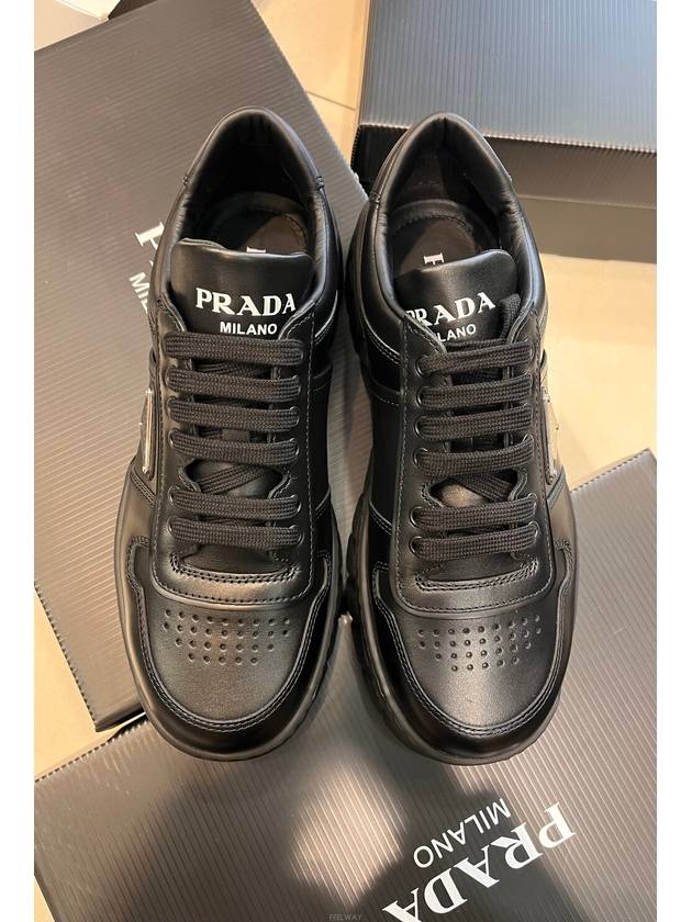 Triangle Logo Leather Low Top Sneakers Black - PRADA - BALAAN 10