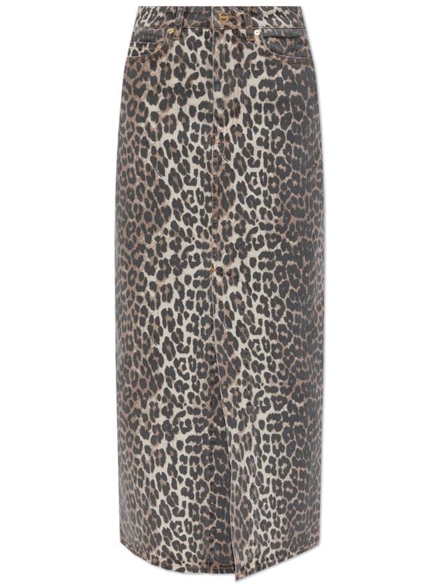 Ganni Denim Skirt With Animal Print, Women's, Beige - GANNI - BALAAN 1