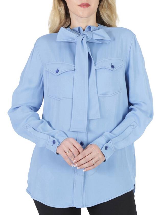 Burberry Ladies Soft Cornflower Blue Ollyrl Pussybow Shirt, Brand Size 4 (US Size 2) - BURBERRY - BALAAN 1