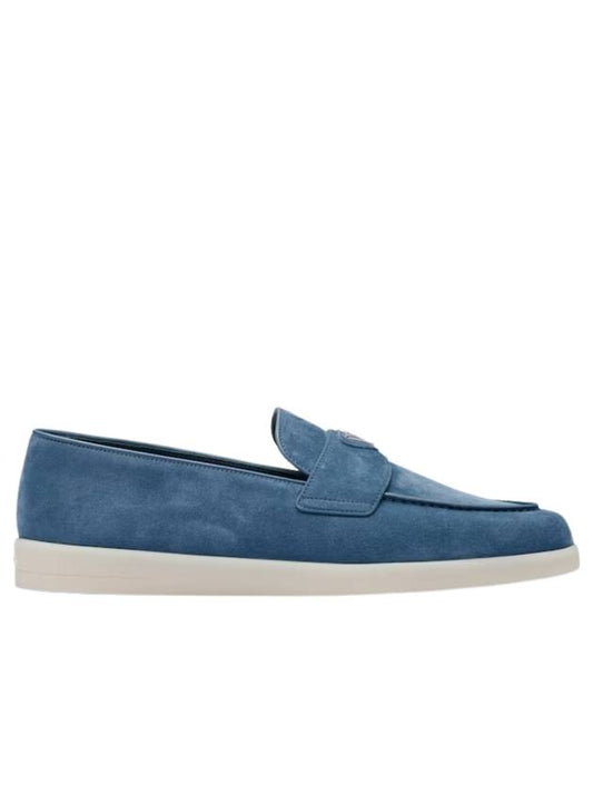 Triangle Logo Suede Loafers Astral Blue - PRADA - BALAAN 1