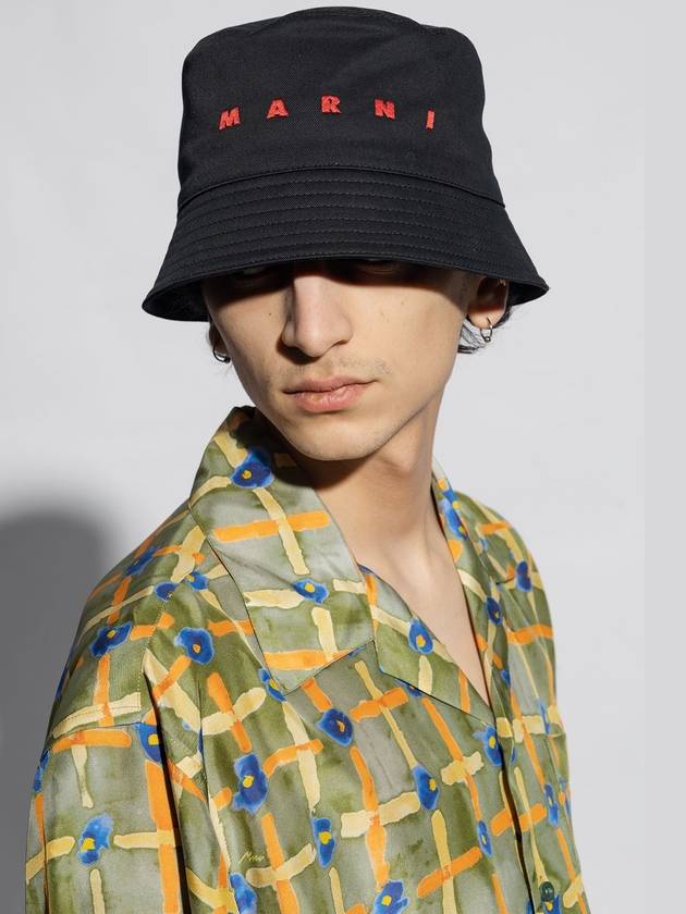 Embroidered Logo Cotton Bucket Hat Black - MARNI - BALAAN 3