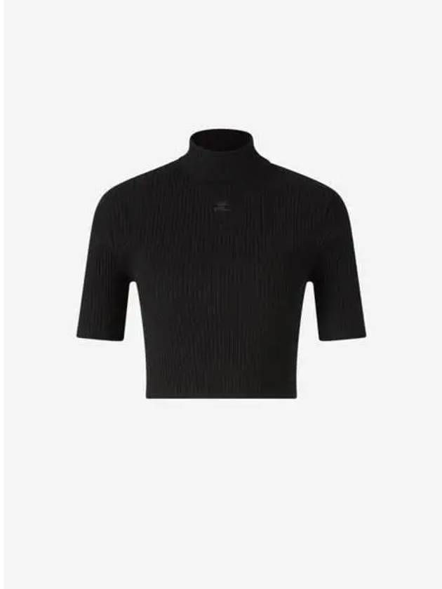 Iconic Logo Mock Neck Rib Crop Knit Top Black - COURREGES - BALAAN 2