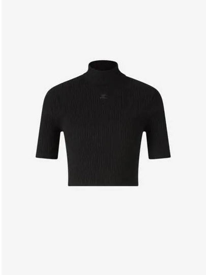 Iconic Logo Mock Neck Rib Crop Knit Top Black - COURREGES - BALAAN 2