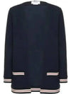 Cricket Stripe Lightweight Textured Cotton V-Neck Cardigan Navy - THOM BROWNE - BALAAN 2