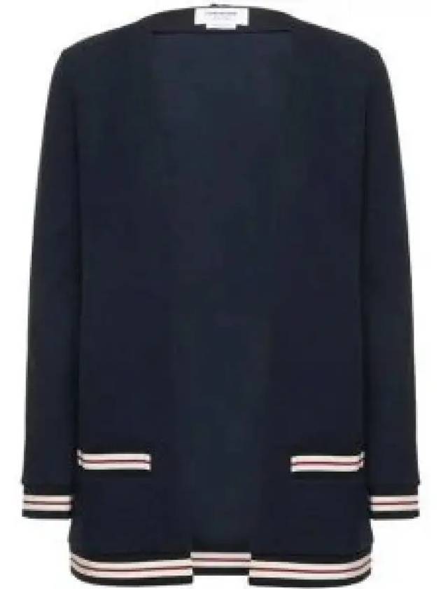 Cricket Stripe Lightweight Textured Cotton V-Neck Cardigan Navy - THOM BROWNE - BALAAN 2