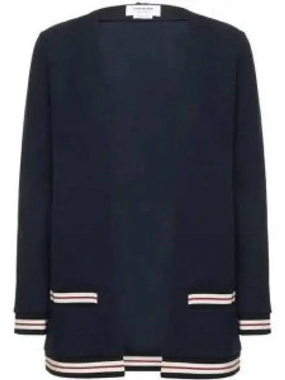 Cricket Stripe Lightweight Textured Cotton V-Neck Cardigan Navy - THOM BROWNE - BALAAN 2