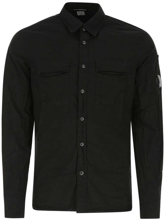 Lens Wappen Pocket Long Sleeve Shirt Black - CP COMPANY - BALAAN 1