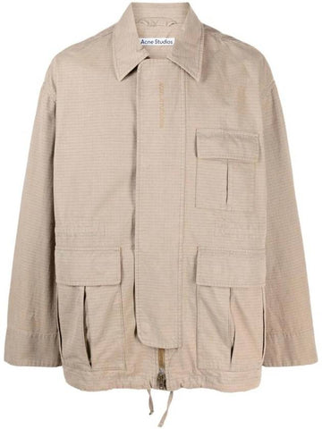 Embroidered Logo Ripstop Jacket Beige - ACNE STUDIOS - BALAAN 1