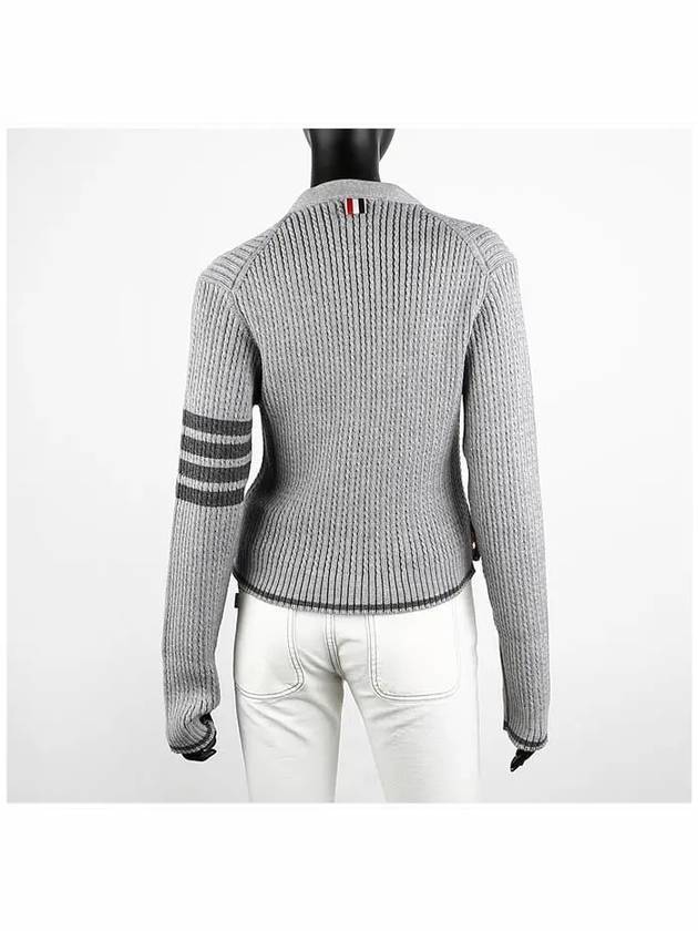 4 Bar Cable Wool Crop Cardigan Grey - THOM BROWNE - BALAAN 5