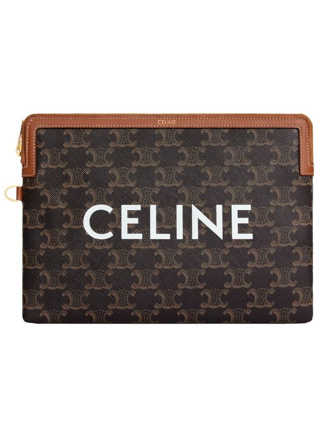 Small Pouch With Strap Signature In Triomphe Canvas With  Print Tan - CELINE - BALAAN 3