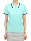 Women's Feline Knit Short Sleeve Polo Shirt Aruba Blue - J.LINDEBERG - BALAAN 2