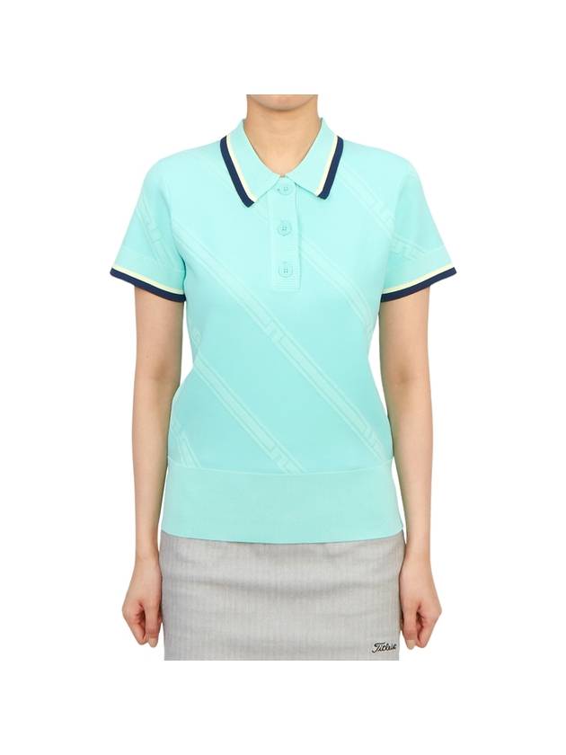 Women's Feline Knit Short Sleeve Polo Shirt Aruba Blue - J.LINDEBERG - BALAAN 1