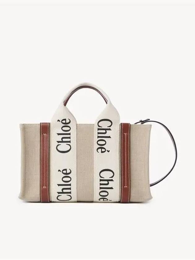 Woody Small Canvas Tote Bag White Brown Beige - CHLOE - BALAAN 2