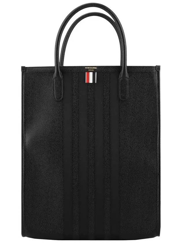 Pebble Grain 4 Bar Tote Bag Black - THOM BROWNE - BALAAN 2