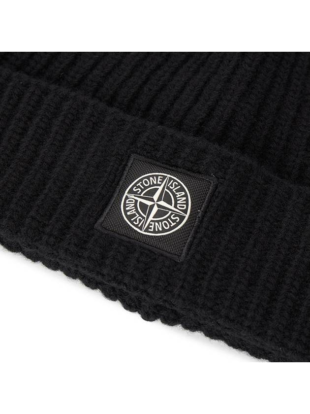 Logo Knit Beanie Black - STONE ISLAND - BALAAN 5