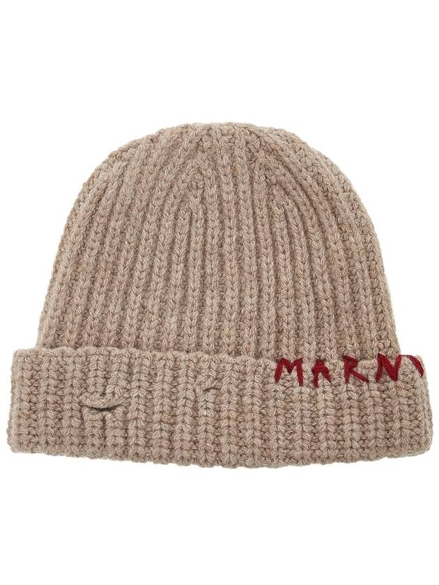 Embroidered Logo Rib Beanie Beige - MARNI - BALAAN 11