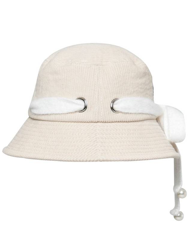 Wool Angora Ribbon Decorated Corduroy Beige Bucket Hat DO6232AH92 1 - DOYOUKNOWMC GOLF WEAR - BALAAN 3