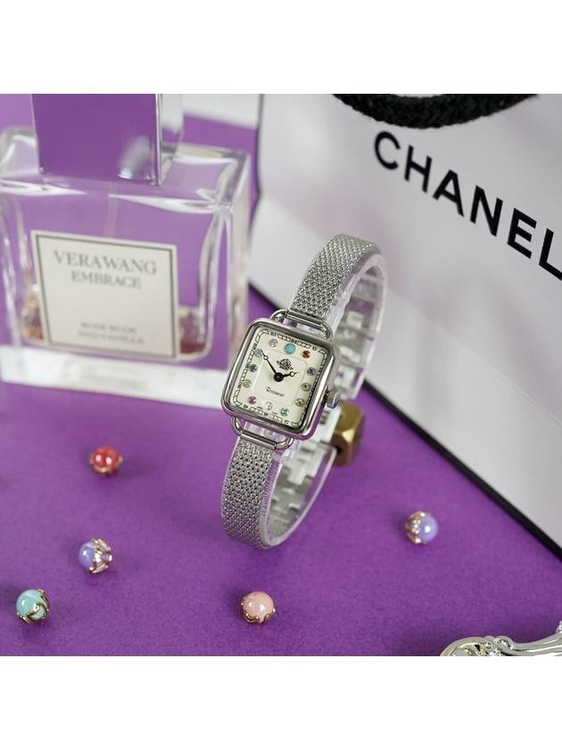 Birthstone Watch Square Square Mesh Band Silver - ROSEMONT - BALAAN 2