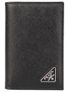 Saffiano Triangular Logo Flap Card Wallet Black - PRADA - BALAAN 3