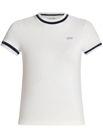 French Made Slim Fit Pique Short Sleeve T-Shirt White - LACOSTE - BALAAN 1