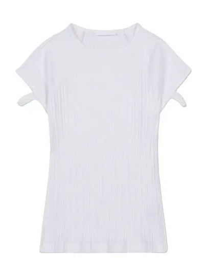 Ribbed Cut Out Cotton Short Sleeve T-shirt White - HELMUT LANG - BALAAN 2