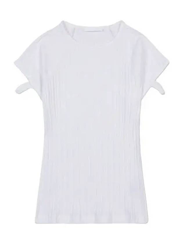 Ribbed Cut Out Cotton Short Sleeve T-shirt White - HELMUT LANG - BALAAN 2