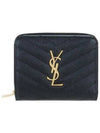 Monogram Grained Leather Zipper Half Wallet Black - SAINT LAURENT - BALAAN.