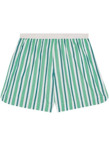 Logo Band Striped Cotton Short Pants Green - GANNI - BALAAN 1