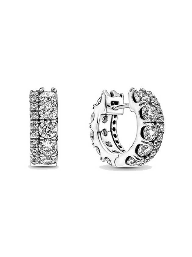 Double Band Pave Hoop Earrings Silver - PANDORA - BALAAN 1