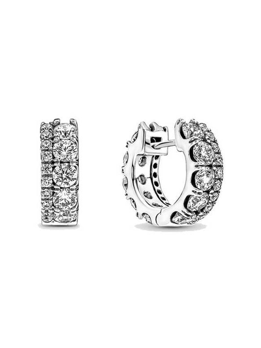 Double Band Pave Hoop Earrings Silver - PANDORA - BALAAN 1