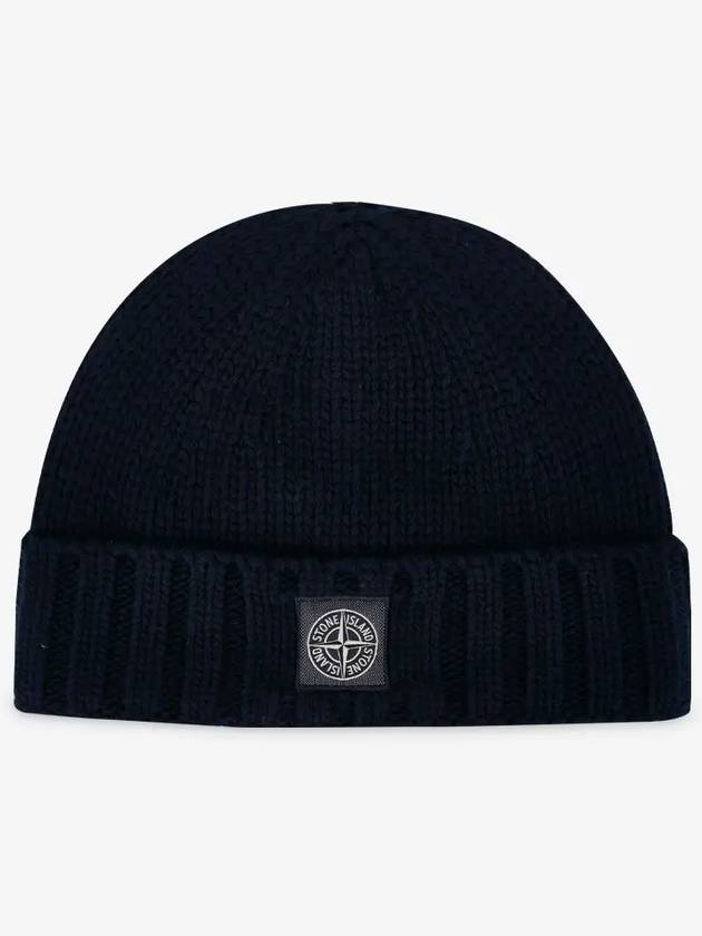 Logo Patch Wool Beanie Navy - STONE ISLAND - BALAAN 3