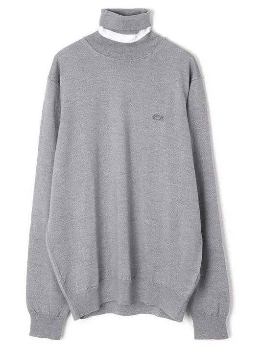 Logo Patch Merino Wool Turtleneck Grey - LACOSTE - BALAAN 2