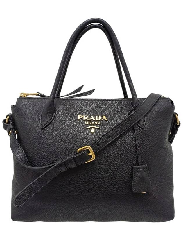 Women s 1BA157 Black Vitello Dino Tote Bag Strap - PRADA - BALAAN 1