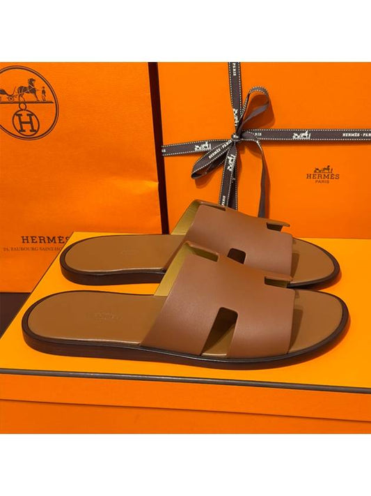 Men's Izmir Sandals Calfskin Classic Gold Brown - HERMES - BALAAN 1