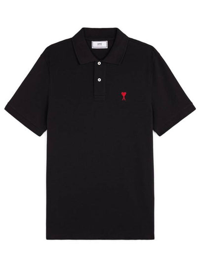 Small Heart Logo Polo Shirt Black - AMI - BALAAN 2