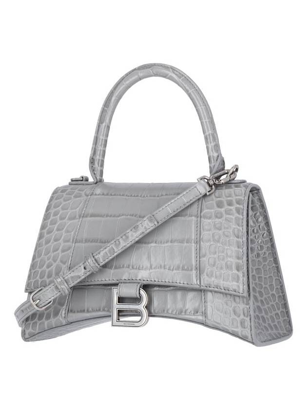 Crocodile Embossed Hourglass Small Calfskin Tote Bag Gray - BALENCIAGA - BALAAN 7