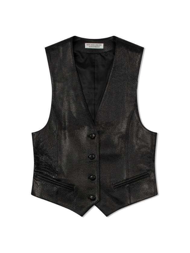 Women's Button Leather Vest Black - NDA - BALAAN 1